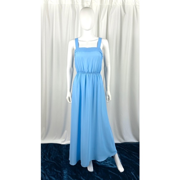 Vintage 1960’s Chiffon Belted Maxi Dress + Matching Floral Jacket in Blue • S/M - Picture 8 of 10